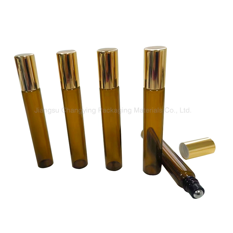 10ml Thick Glass Amber Roll on Bottles Empty Essential Oil Perfume Bottles with Metal Roller Ball
