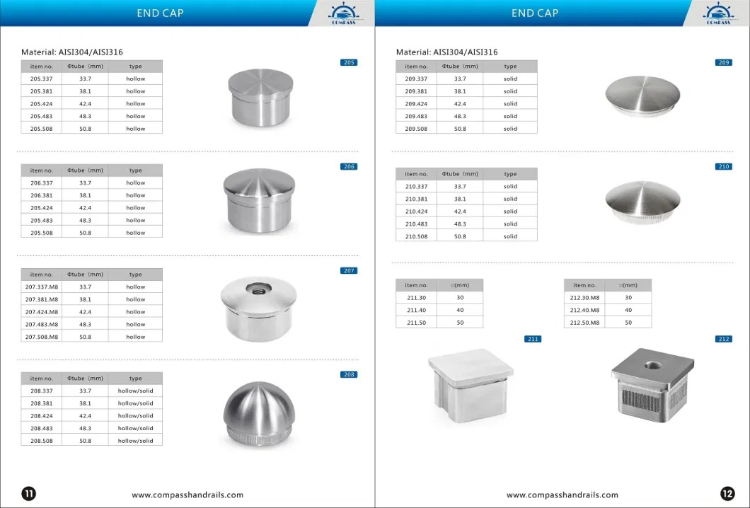 Railing Fitting Stainless Steel Cast Investment Casting Handrail Tube End Caps