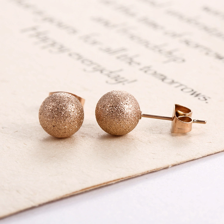 Korean Minimalism Rose Gold Plated Geometric Ball Earring Stainless Steel Frosted Round Bead Stud Earrings Jewelry for Women