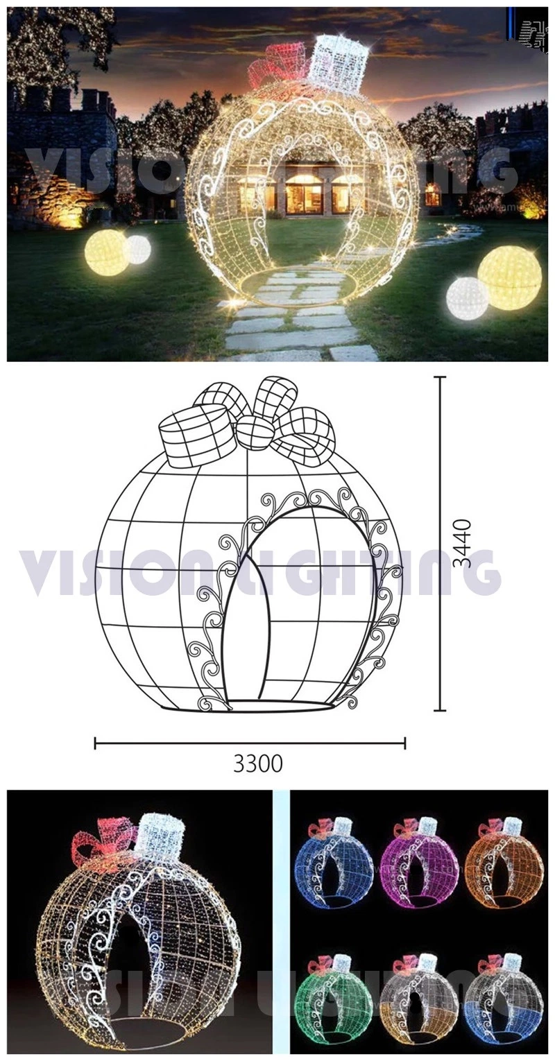 Outdoor Street Decoration 3D Giant Christmas Motif LED Lighted Arch Ball