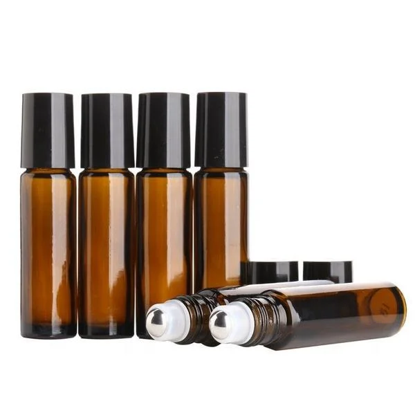 Wholesale Empty Essential Oil Perfume 1ml 3ml 5ml 10ml Amber Glass Roll on Bottle with Metal Roller Ball