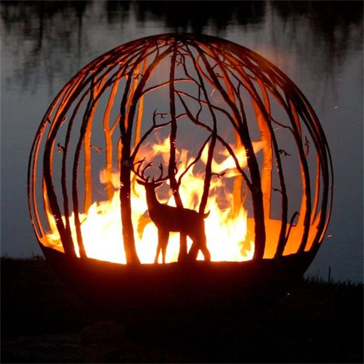 Rust Finished Metal Laser Cut Fire Ball