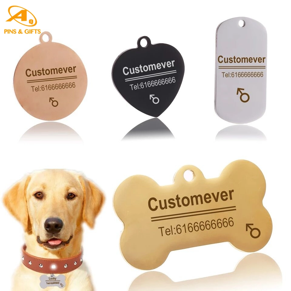 Gift Cute Personalized Men Gold Blank Laser Army Round NFC Stainless Steel Metal Custom Military Dog Cat Name ID Pet Tag