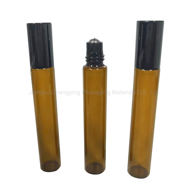 Wholesale Empty Essential Oil Perfume 1ml 3ml 5ml 10ml Amber Glass Roll on Bottle with Metal Roller Ball