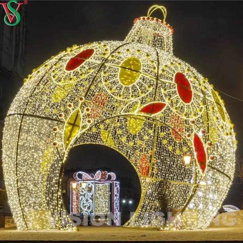 Outdoor Street Decoration 3D Giant Christmas Motif LED Lighted Arch Ball