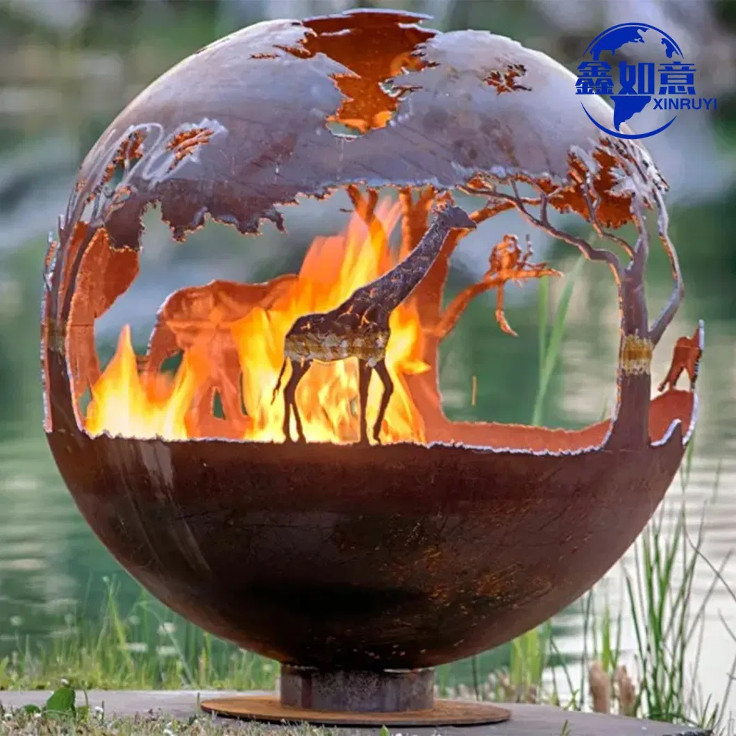 Laser Cut Unique Design Fire Globe Bowl Wood Burning Corten Steel Fire Ball