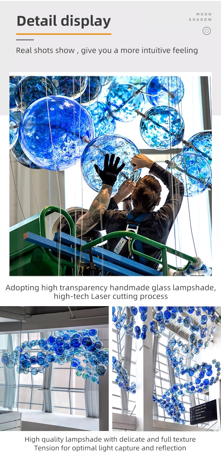 Custom Hotel Lobby Hall Decorative Hand Blown Glass Chandelier Pendant Light Ball