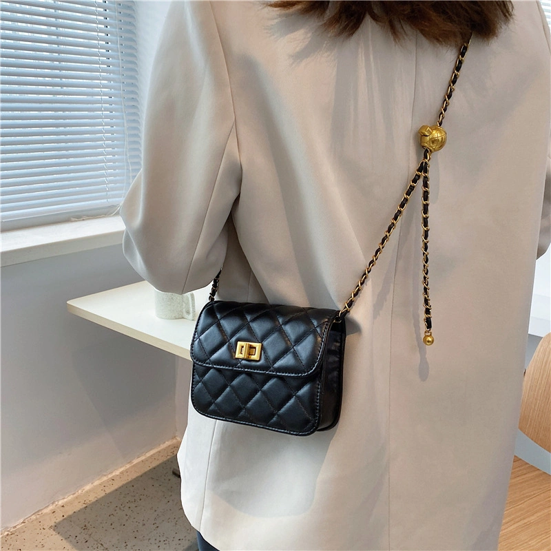 Gold Mental Ball Versatile Rhombus Small Chain Versatile Solid Color Square Bag