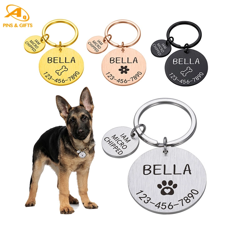 Gift Cute Personalized Men Gold Blank Laser Army Round NFC Stainless Steel Metal Custom Military Dog Cat Name ID Pet Tag