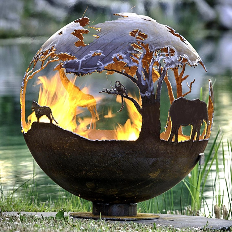 Outdoor Camping Wildlife Corten Steel Sphere Fire Pit