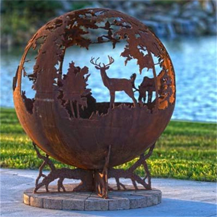 Rust Finished Metal Laser Cut Fire Ball