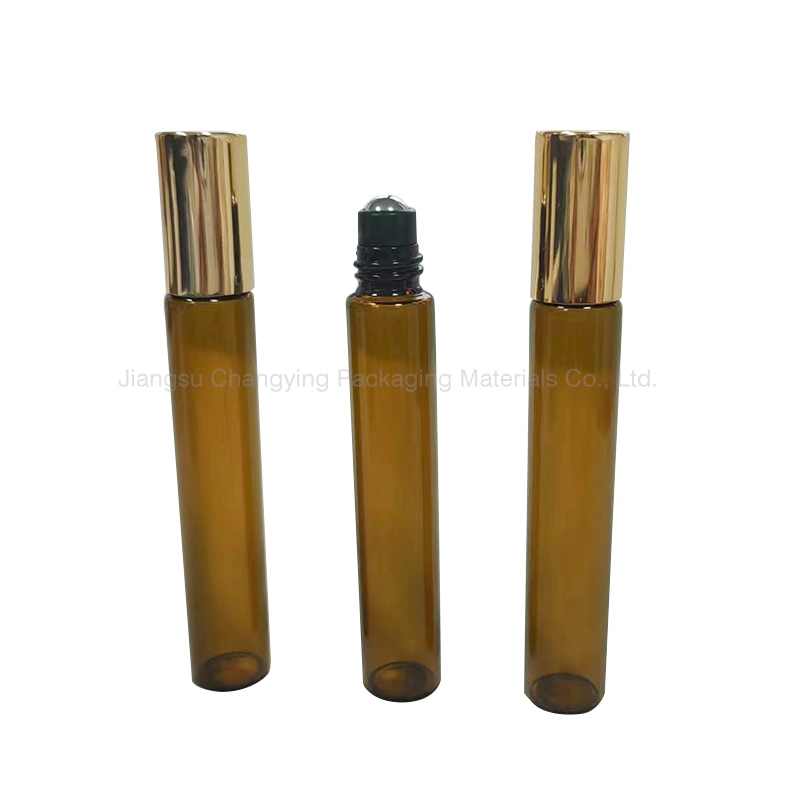 10ml Thick Glass Amber Roll on Bottles Empty Essential Oil Perfume Bottles with Metal Roller Ball