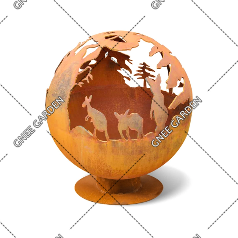 Kangaroo Family Corten Steel Fire Sphere