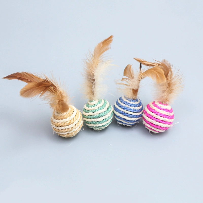 Feather Sisal Ball Cat Toys Wholesale Scratch-Resistant Colorful Braided Cat Balls