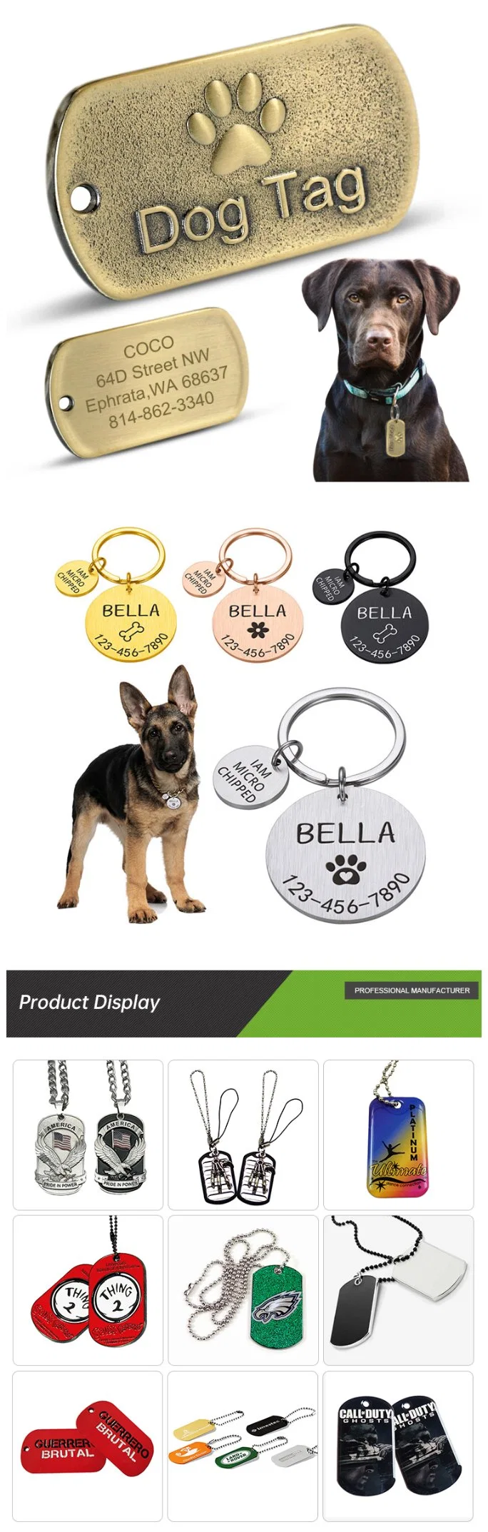 Thick Stainless Stee Silicone Rubber Ring Pet Shape for Men Antique Emboss Metal Xvideos Custom Dog Tag