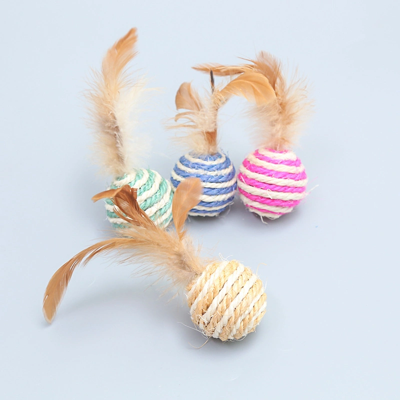 Feather Sisal Ball Cat Toys Wholesale Scratch-Resistant Colorful Braided Cat Balls