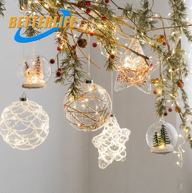 600-1000PCS High Quality Floor Display Ornament Decoration Stocking for Christmas Tree Snowman Garden Hanging Solar Lamp Glass Crackle with LED Light Ball