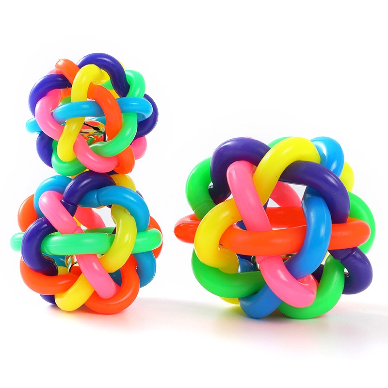 Colorful Bell Ball Small Rubber Woven Ball Dog Chewing Sound Pet Toy Ball