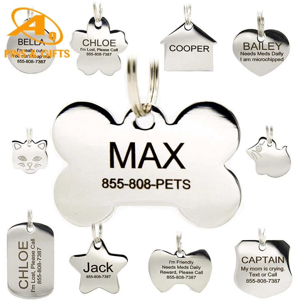 Custom Metal Stainless Steel Hang Dog Cat Fashion No Minimum ID Sterling Gold Silver Copper Nameplate Necklace Name Pet Tag