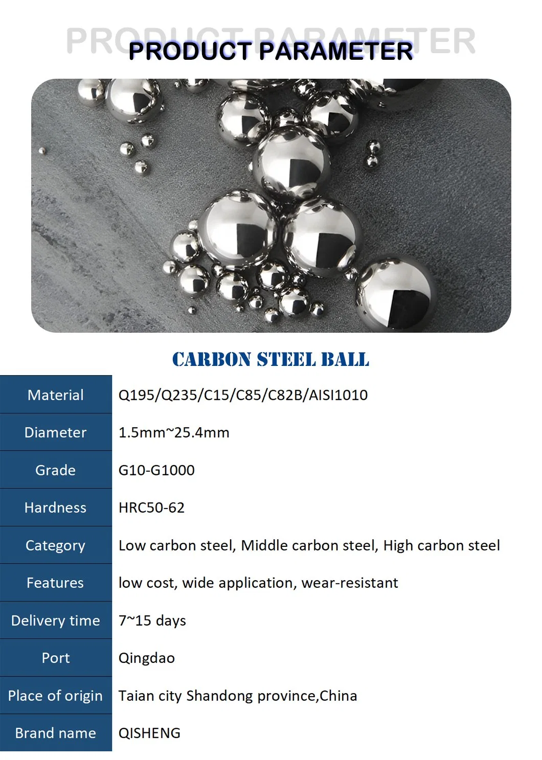 Solid Carbon Steel Ball 1.5mm-25.4mm G100 for Motorcycle Parts/Pillow Block Bearings