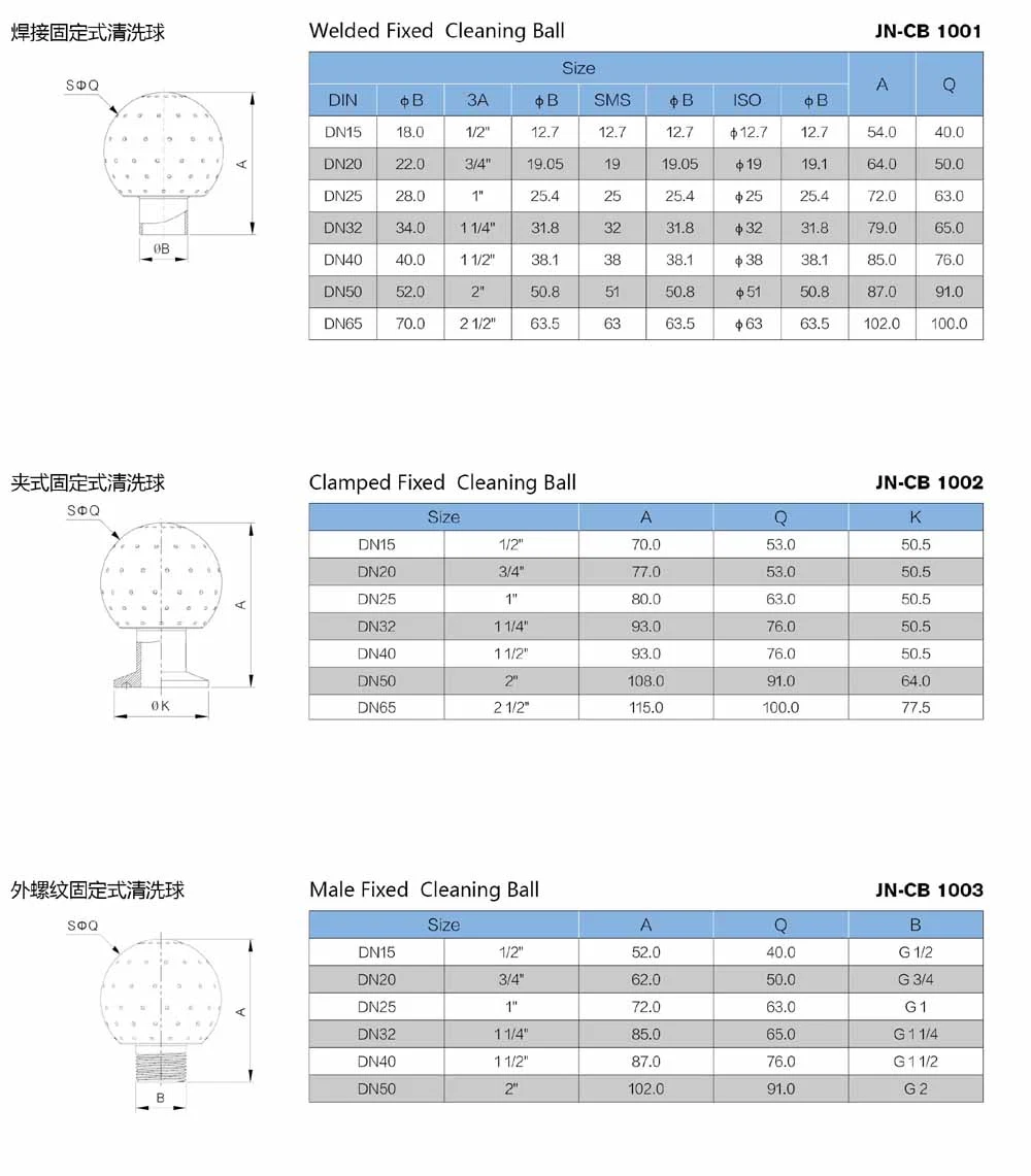 Stainless Steel Welded Fittings Round Fixed Tank Cleaning Ball Polished