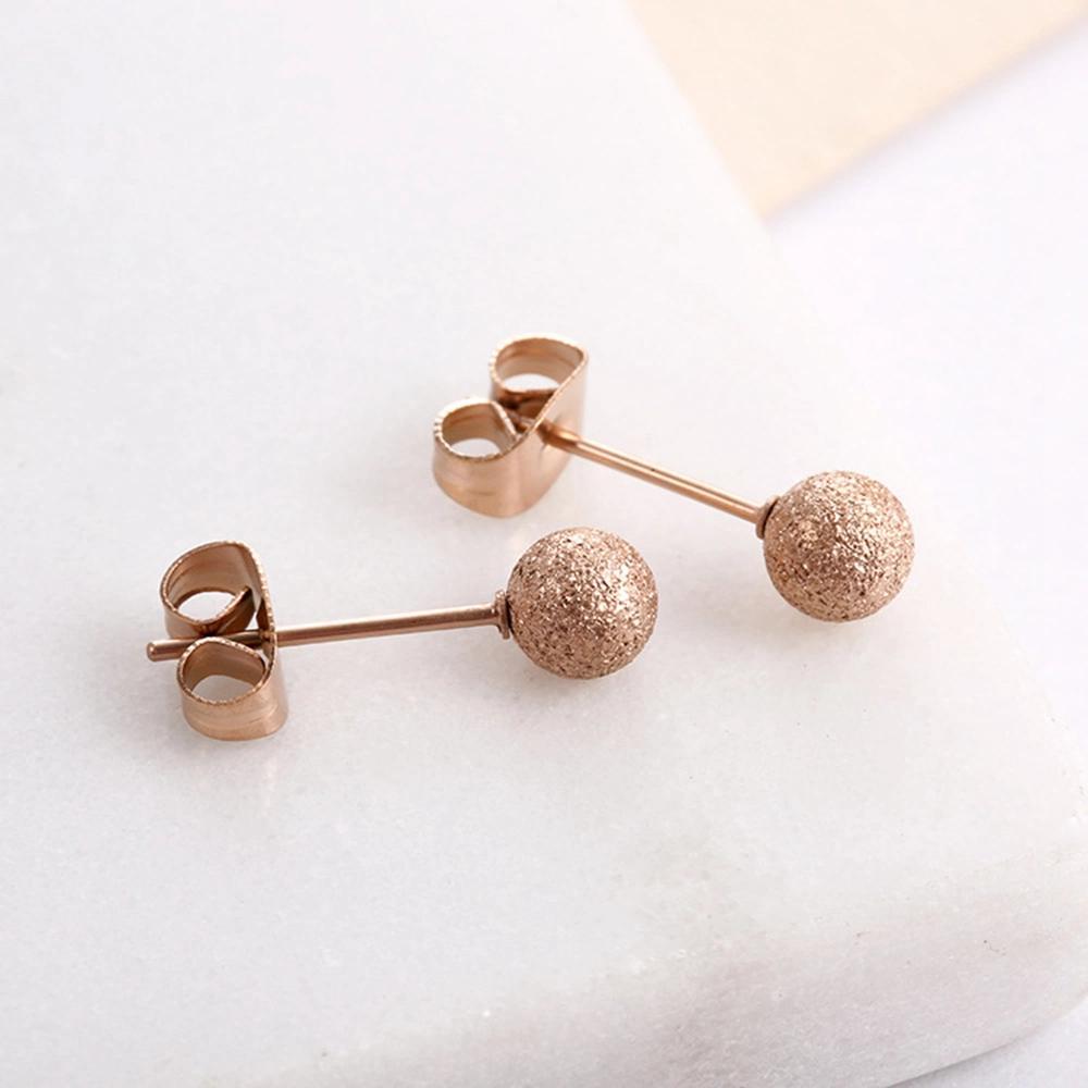 Korean Minimalism Rose Gold Plated Geometric Ball Earring Stainless Steel Frosted Round Bead Stud Earrings for Women