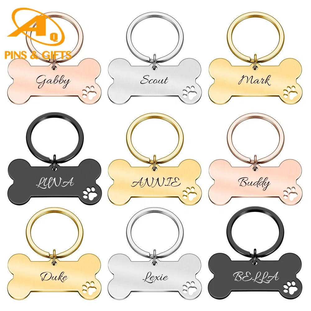Custom Metal Stainless Steel Hang Dog Cat Fashion No Minimum ID Sterling Gold Silver Copper Nameplate Necklace Name Pet Tag