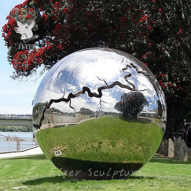 Garden Metal Crafts Decora Large Mirror Polished Stainless Steel Ball Sphere with Scar Sculpture