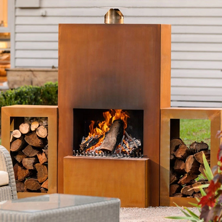 Wood Burning Corten Steel Freestanding Outdoor Fireplace