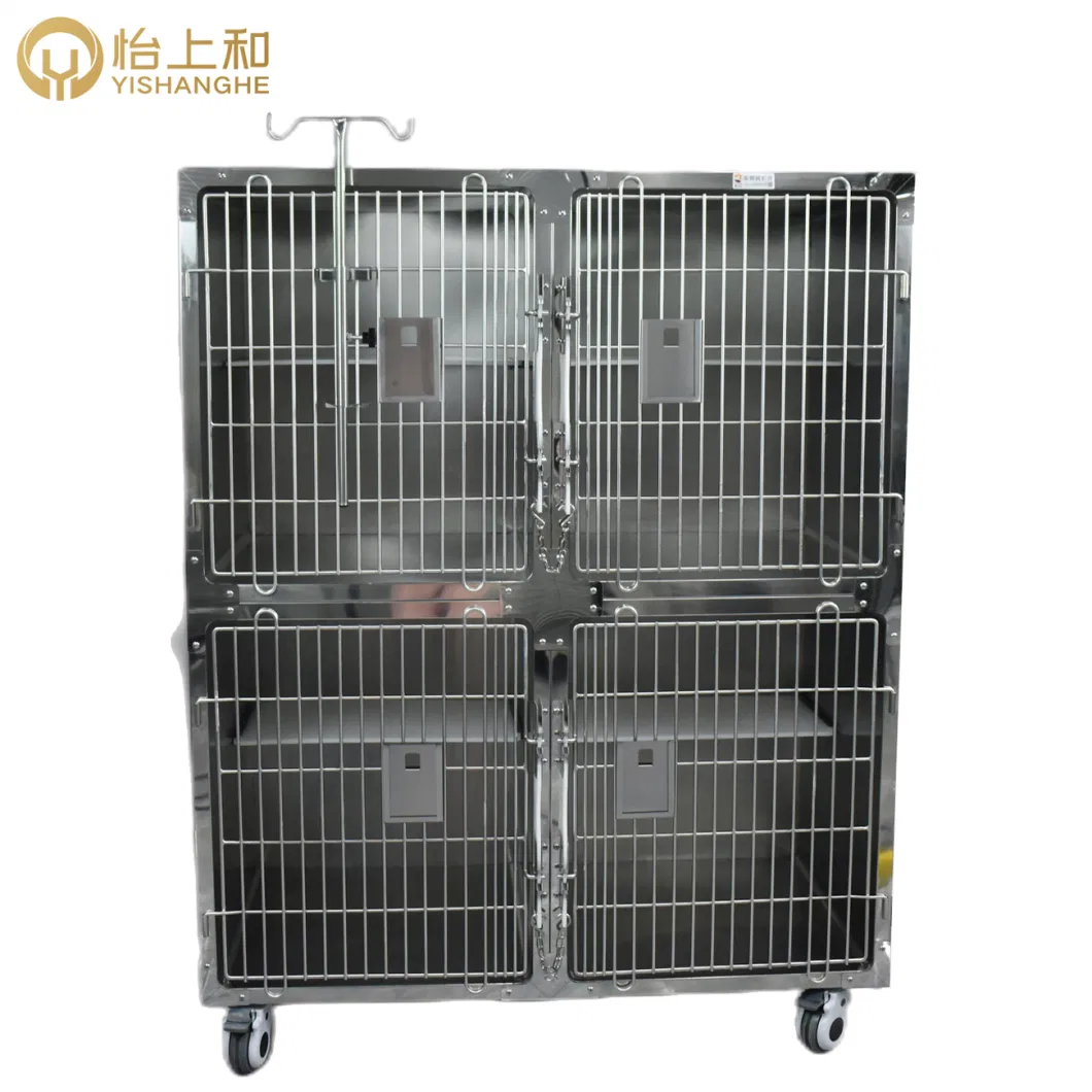 Pet Stainless Steel Large Dog Cage Veterinary Dog Cage with Wheels