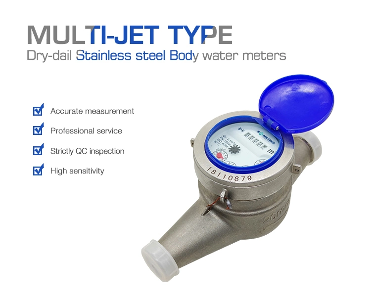 DN15~DN50 Stainless Steel Vane Wheel Dry-Dial Mechanical Multi Jet Water Meter