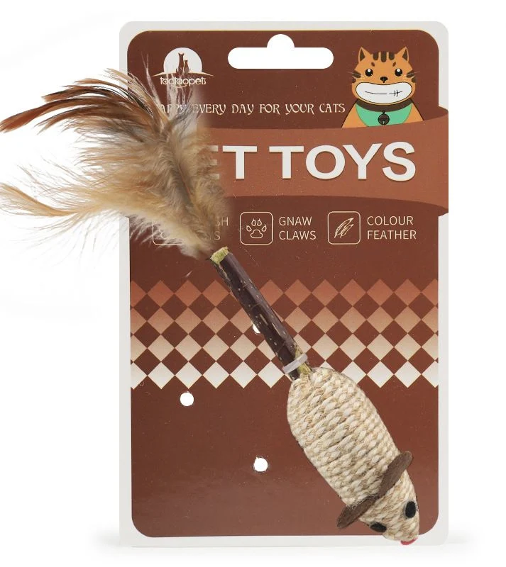 Feathered Wooden Polygonum and Twine Rope Mouse Ball Cat Toy
