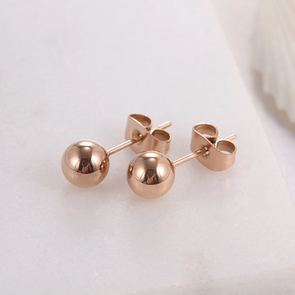 Simple and Versatile Stainless Steel Glossy Round Bead Stud Earring Rose Gold Plated Geometric Ball Earrings Jewelry for Women