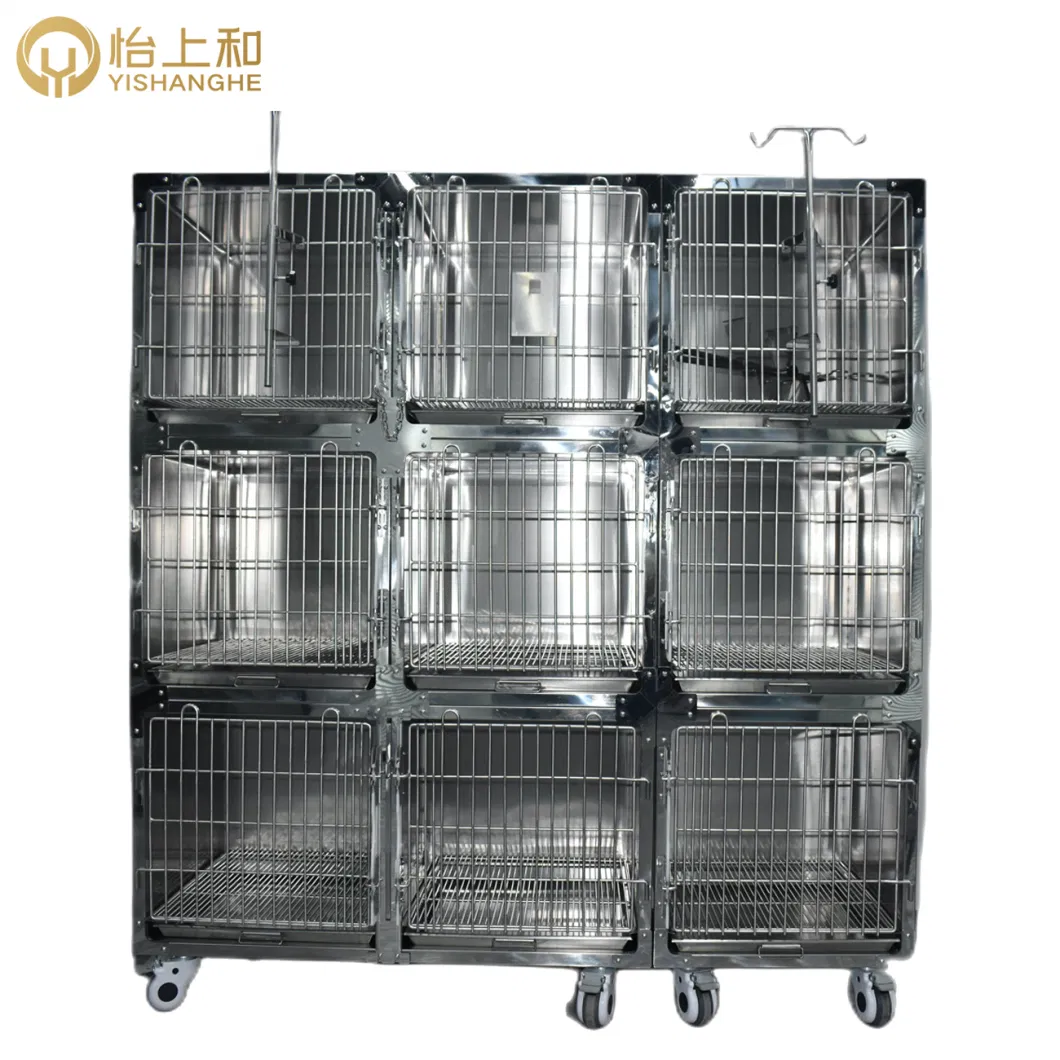 Pet Stainless Steel Large Dog Cage Veterinary Dog Cage with Wheels