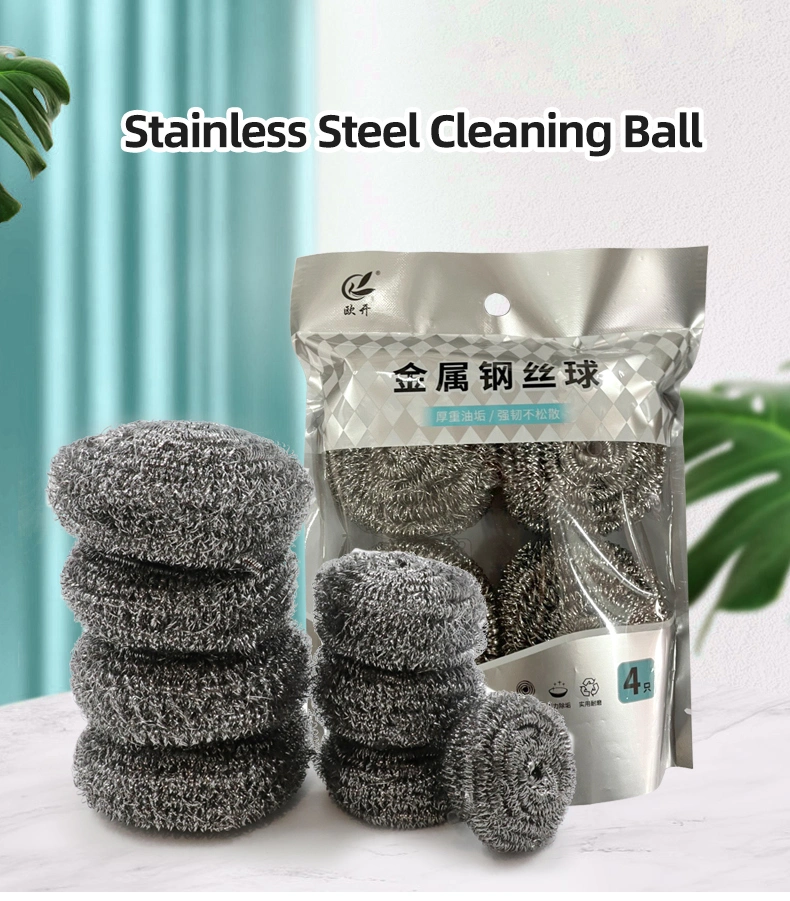 Kitchen Scrubbers Wood Steel Wool Ss Metal Pot Scourer Stainless Steel Scourer Wire Cleaning Ball