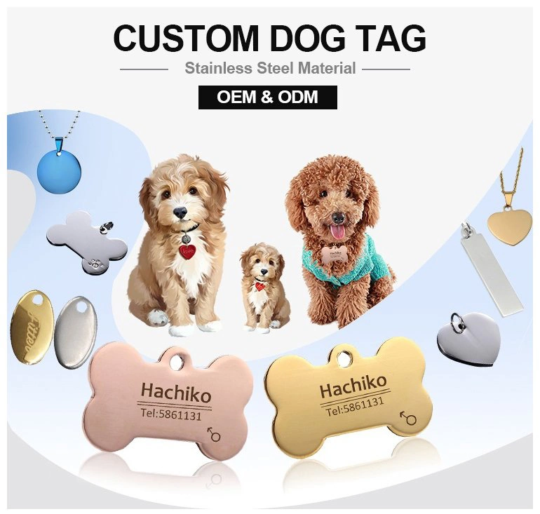 Custom Metal Stainless Steel Hang Dog Cat Fashion No Minimum ID Sterling Gold Silver Copper Nameplate Necklace Name Pet Tag