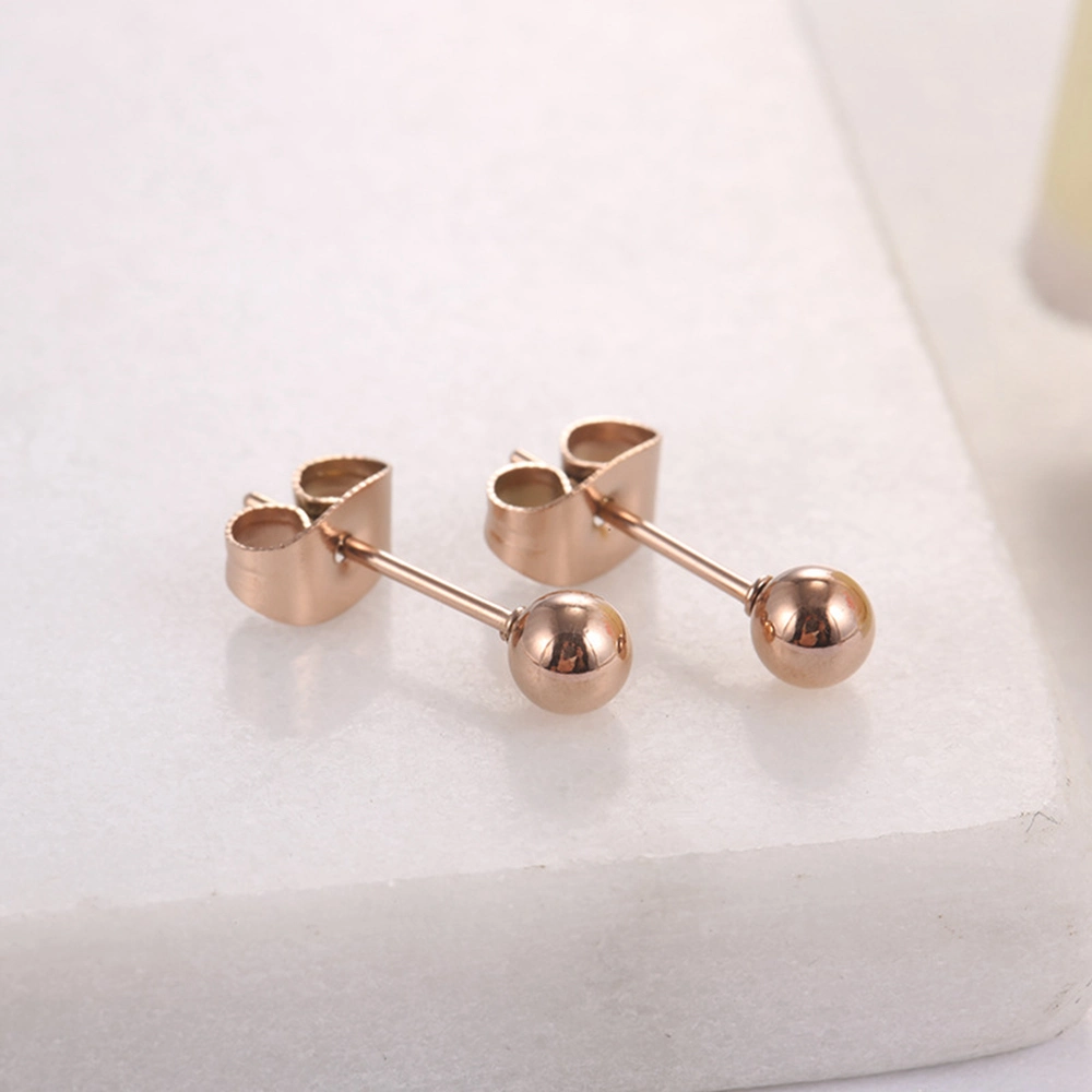 Simple and Versatile Stainless Steel Glossy Round Bead Stud Earring Rose Gold Plated Geometric Ball Earrings Jewelry for Women