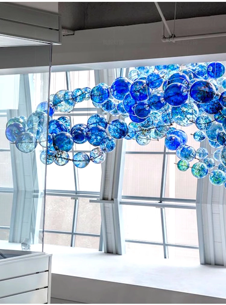 Custom Hotel Lobby Hall Decorative Hand Blown Glass Chandelier Pendant Light Ball