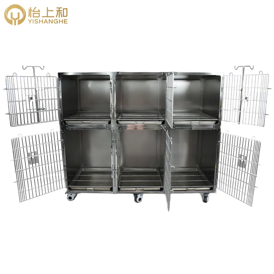 Pet Stainless Steel Large Dog Cage Veterinary Dog Cage with Wheels