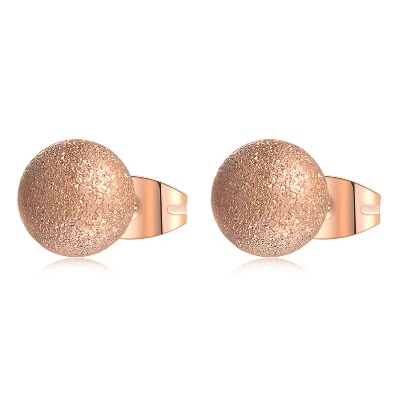 Korean Minimalism Rose Gold Plated Geometric Ball Earring Stainless Steel Frosted Round Bead Stud Earrings Jewelry for Women
