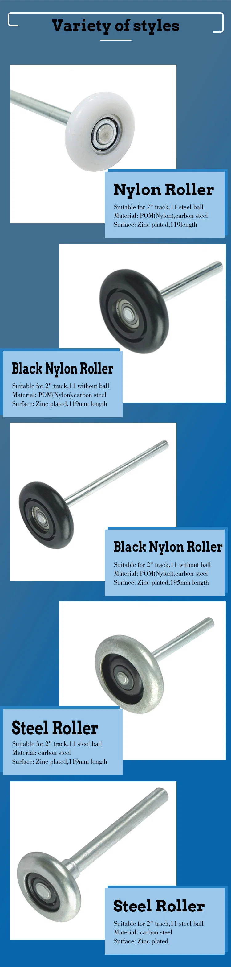 Commercial Heavy Duty Garage Door Hardware Parts Nylon Roller 11 Steel Ball Zinc Plated Precision 6200zz Black Nylon Rollers
