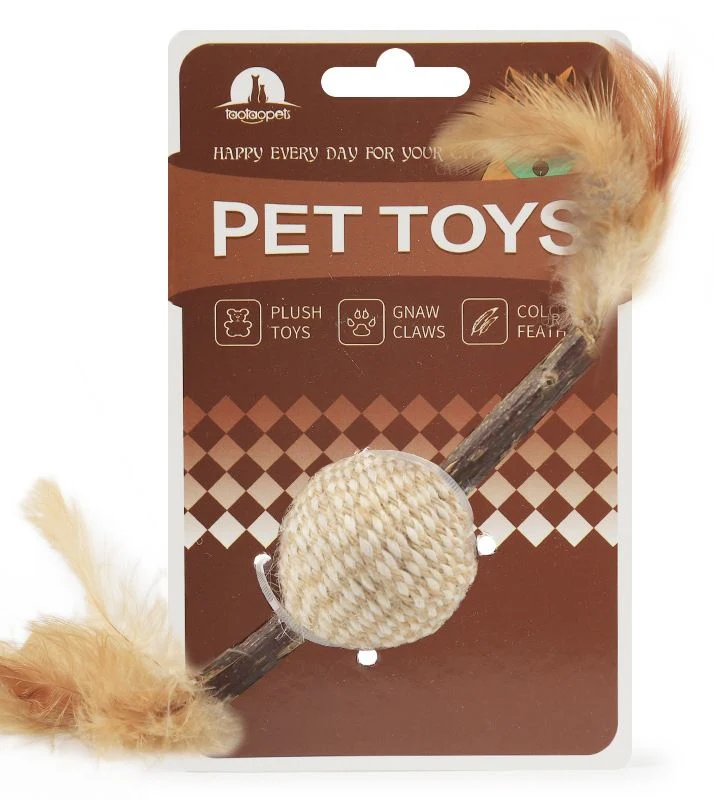 Feathered Wooden Polygonum and Twine Rope Mouse Ball Cat Toy