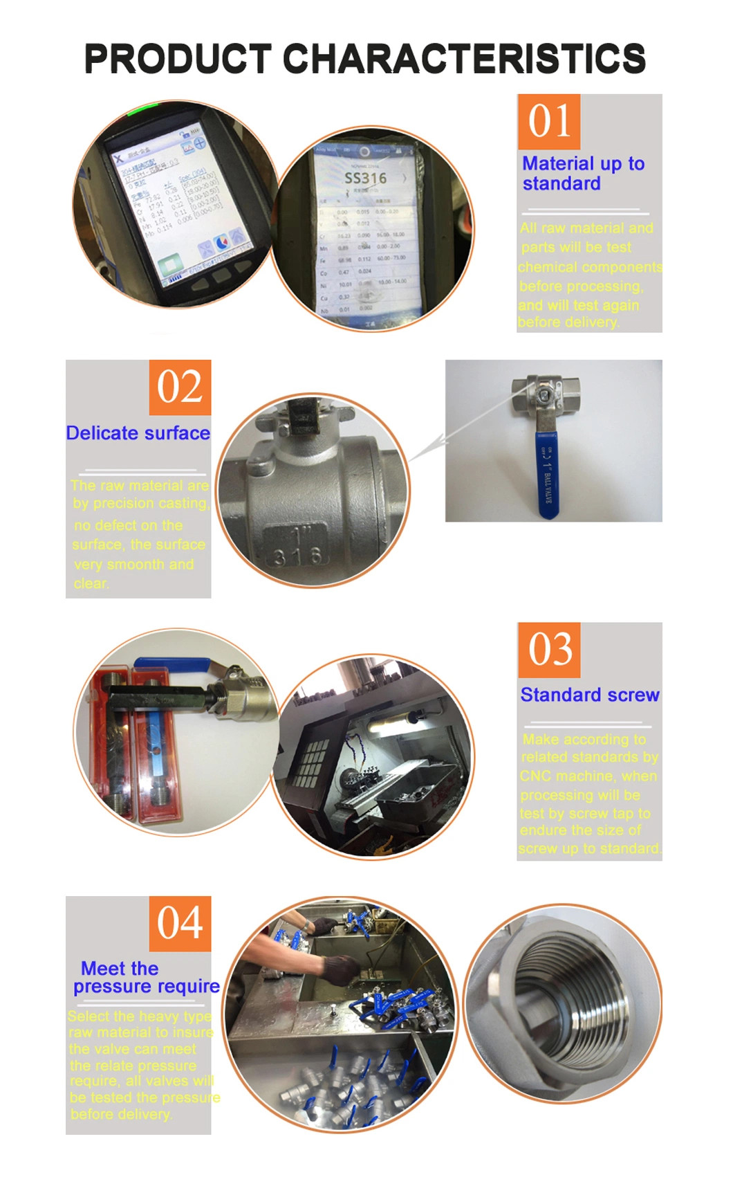 Stainless Steel Ball Valve 2PC Industrial Valves Thread NPT/BSPT/ BSPP Floating Ball 1000wog