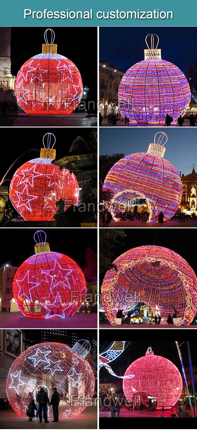 Metal Frame LED 3D Motif Light Giant Christmas Ball for Sale