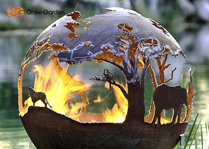 Outdoor Wood-Burning Laser Cut Fire Ball