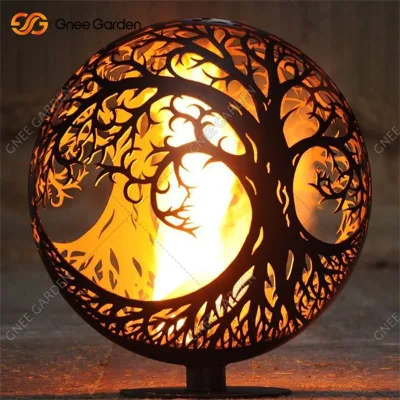 Esterno Campeggio Corten acciaio albero sfera fuoco Pit