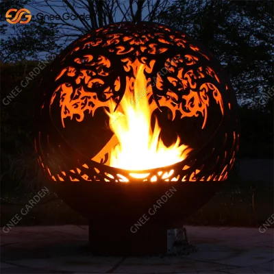 Esterno Campeggio Corten acciaio albero sfera fuoco Pit