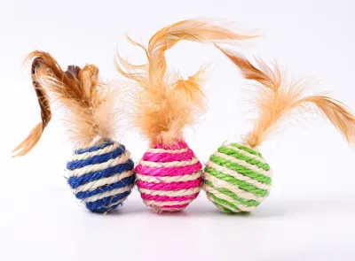 Giocattoli Cat a sfera sisal in piuma all&prime;ingrosso, intrecciati colorati resistenti allo scratch Sfere