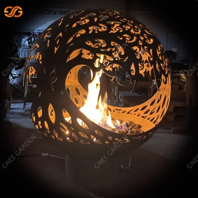 Esterno Campeggio Corten acciaio albero sfera fuoco Pit