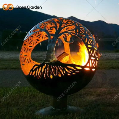 Esterno Campeggio Corten acciaio albero sfera fuoco Pit
